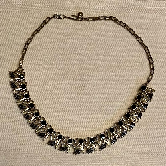 Vintage necklace, silver tone with black stones and rhinestones - Picture 1 of 4